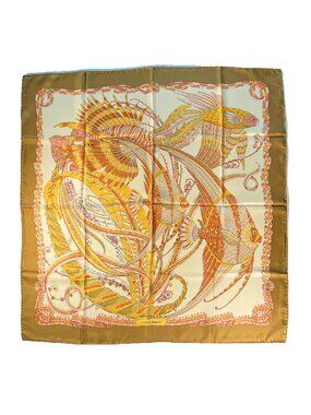 Salvatore Ferragamo Silk Scarf Tropical Fish Ocean Nautical Print Italy